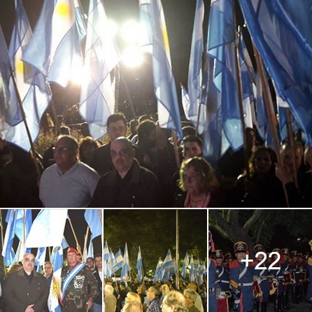 Bandera Vecinal presente en la Vigilia de Malvinas en el Cenotafio